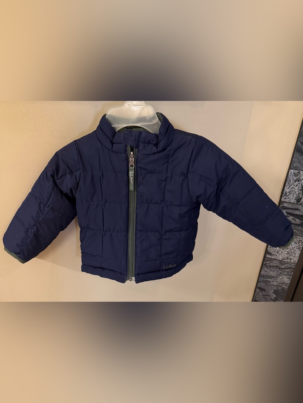 L.L.Bean Kids Reversible Puffer Jacket Olive Green & Navy Toddler
